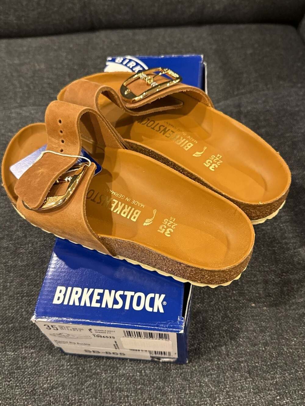 Birkenstock Madrid Big Buckle Cognac Leather Sandals Size 35 - Picture 2 of 8